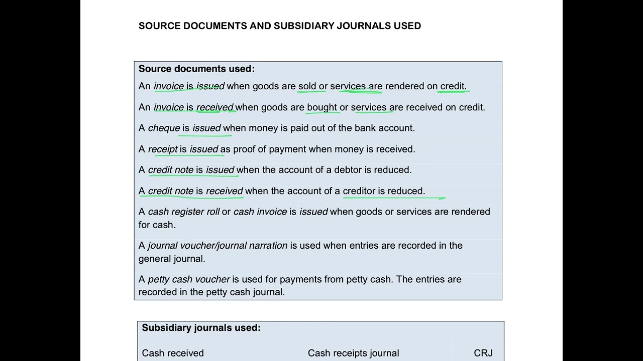 3. Source documents and subsidiary journals
