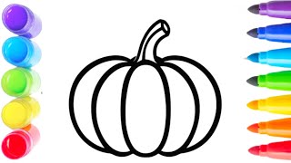How to Draw Rainbow PUMPKIN 🎃and Marker Rainbow Colors | Kids Coloring Pages| Baby Brush