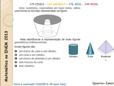 Matemática ENEM 2013 - 169 amarelo - 179 cinza - 176 azul - 144 rosa