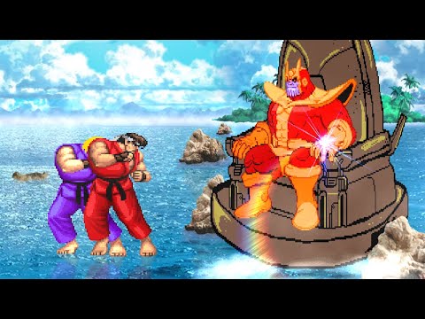Ryu and Ken fight Thanos (ascended) for the Gauntlet. Epic Battle.