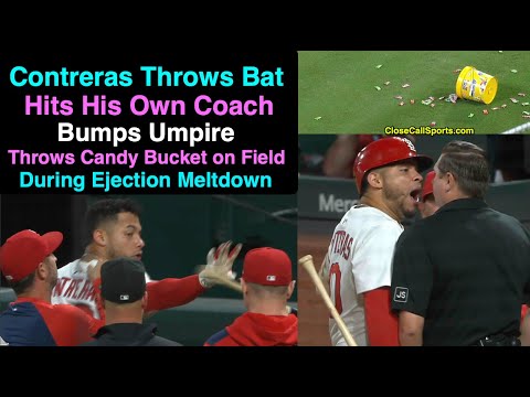 E136-7 - Willson Contreras Throws Bat at Coach, Bumps Umpire, Throws Bucket During Thomas Ejection