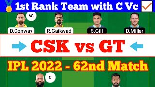 CSK vs GT 62nd Match Dream11 Team Analysis, CSK vs GT Dream 11 Today Match, CSK vs GT IPL 2022 Stats