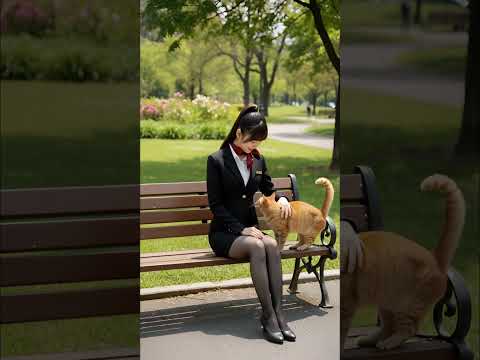 公園で猫と遊ぶCA