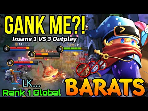 Insane 1 VS 3 Counter Gank Barats with Hybrid Tanky Build! - Top 1 Global Barats by LK.... - MLBB