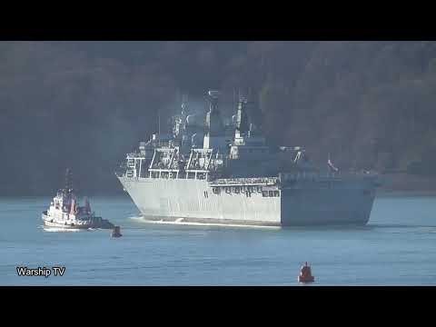 HMS ALBION L14 RETURNS TO DEVONPORT NAVAL BASE FROM THE ROYAL CITADEL, PLYMOUTH 21-1-22