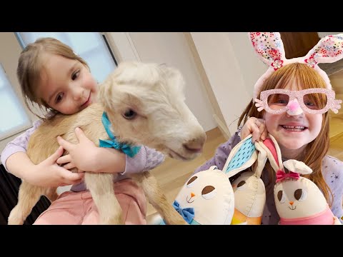 BABY GOATS and EASTER TiME CAPSULE!!  Find the Bunny game with Adley! Niko & Navey Feed goat babies
