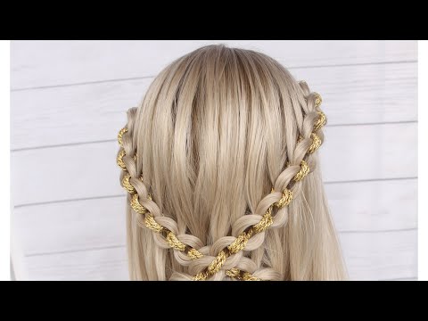 Chain  Braid using gold string. Half up Half down Hairstyle.