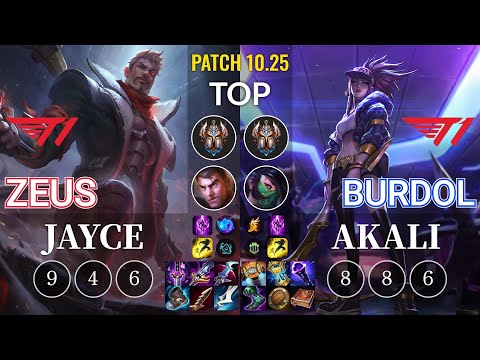 T1 Zeus Jayce vs T1 Burdol Akali Top - KR Patch 10.25