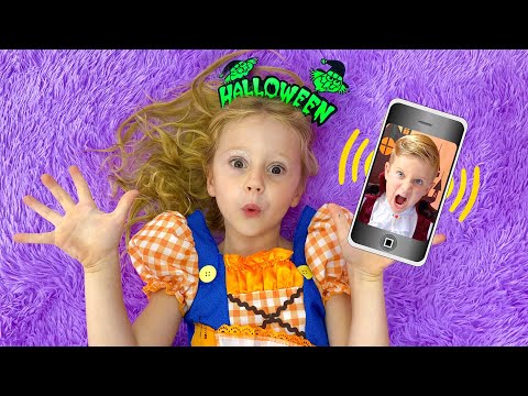Nastya und Papa gehen wie im Halloween-Stil zum Geburtstagder Roma