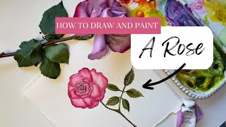Watercolor Rose Tutorial! How To Draw And Paint June's Birth Month Flower + FREE outline download