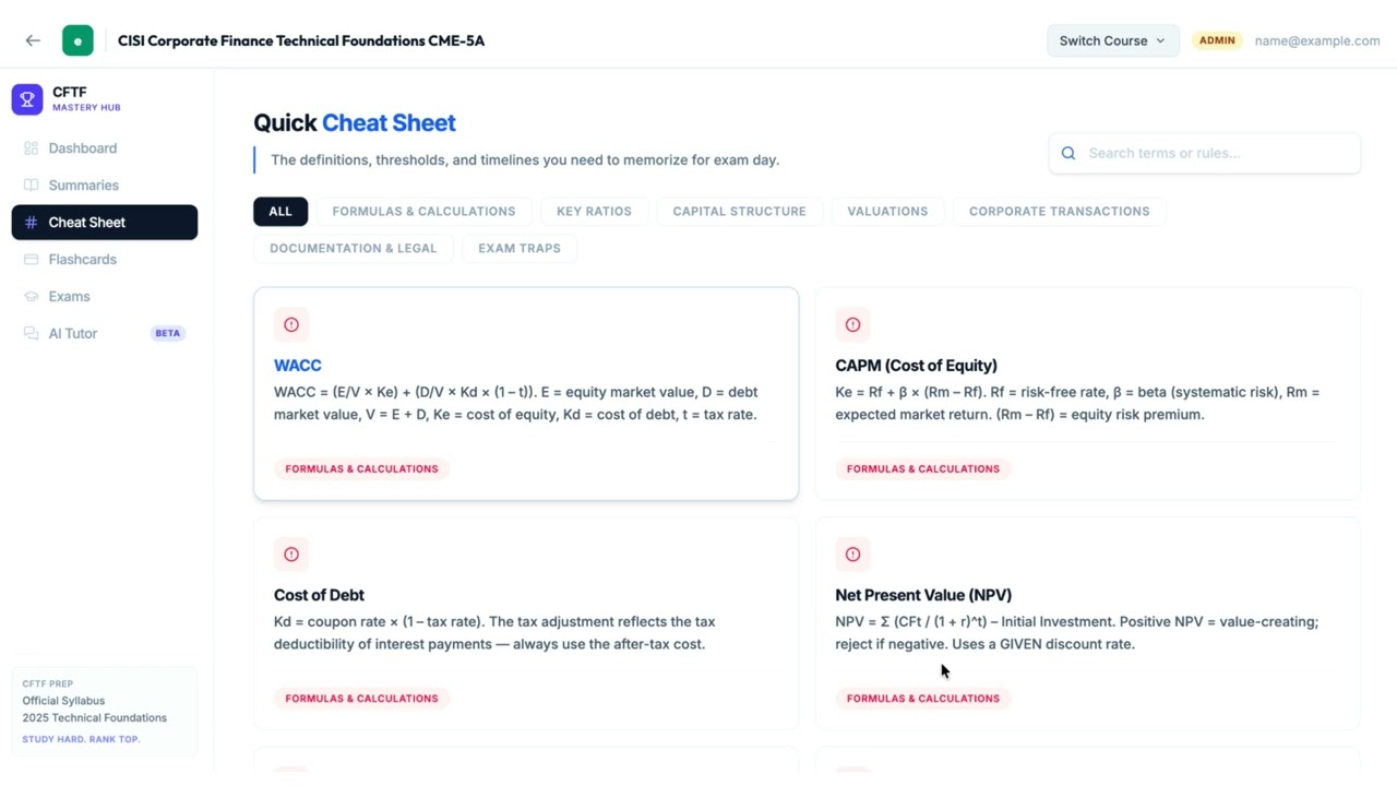 Preview of CISI Corporate Finance Technical Foundations CME-5A