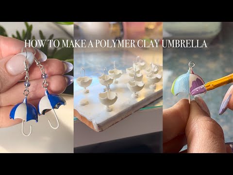 How to make polymer clay umbrella earrings // Polymer clay tutorial