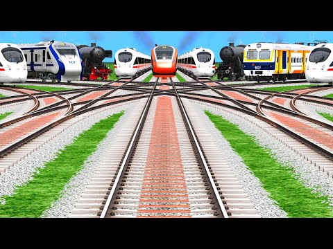 9-Trains Crossing Run At Curve Branches Railroad Tracks || train Videos || train simulator classic 