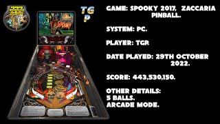 Spooky 2017 - Zaccaria Pinball - Arcade, 5 balls - 443,530,150 points.
