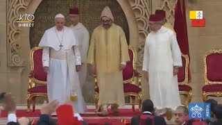 Cérémonie de bienvenue du pape François au Maroc