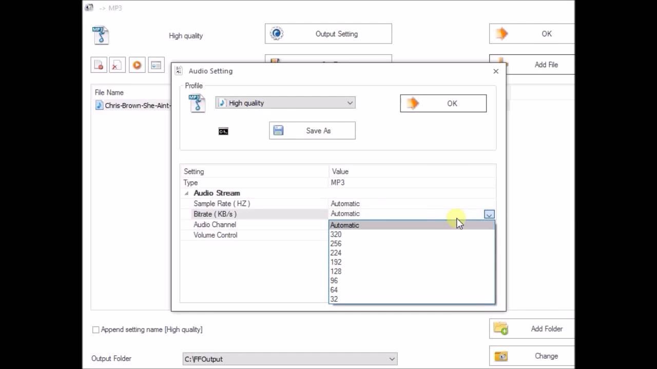 How to Change BitRate(kbps) of a Audio