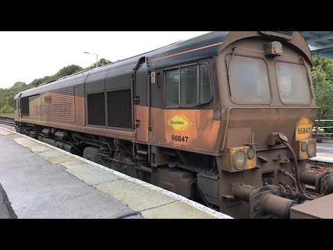 66847 & 66849 Colas Rail RHTT Gainsborough Central station 7/10/2023 in full driver changes ends