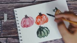 Watercolor Pumpkins & Mushrooms| Step By Step Painting For Beginners| #art #watercolorpainting