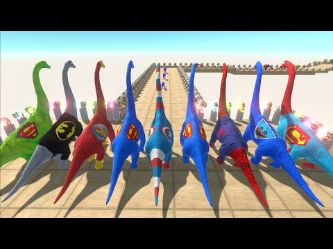 ALL SUPER HERO BRACHIOSAURUS BATTLE DEATH RUN - Animal Revolt Battle Simulator