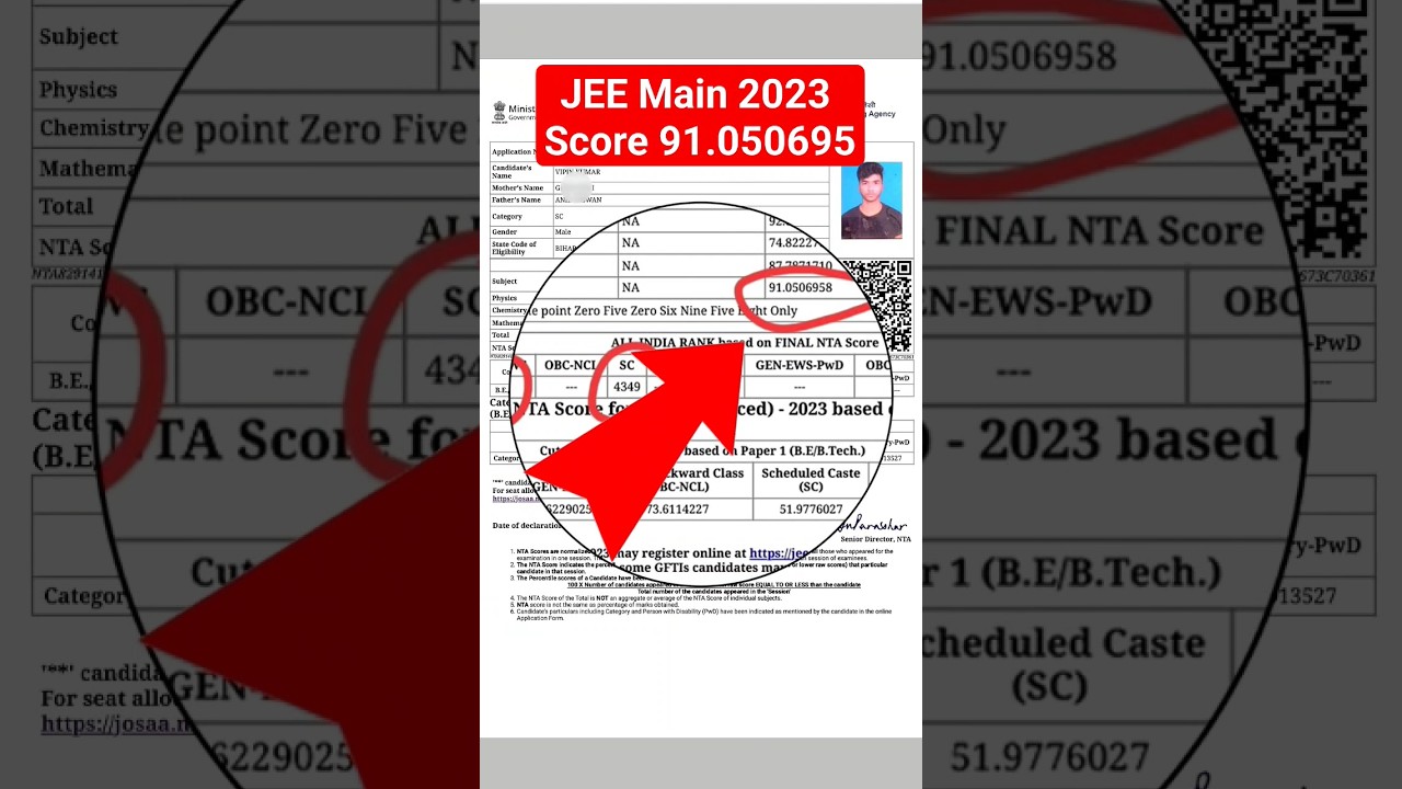 JEE Main Score Card 91 percentile for jee | JEE 2024 #jeescore #jeemain