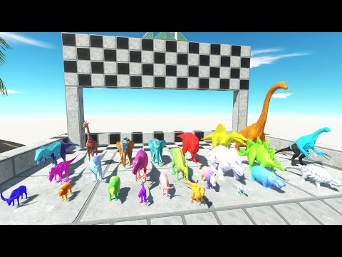 COLORED RUN RACE DINOSAURS VS ANIMALS in Animal Revolt Battle Simulator
