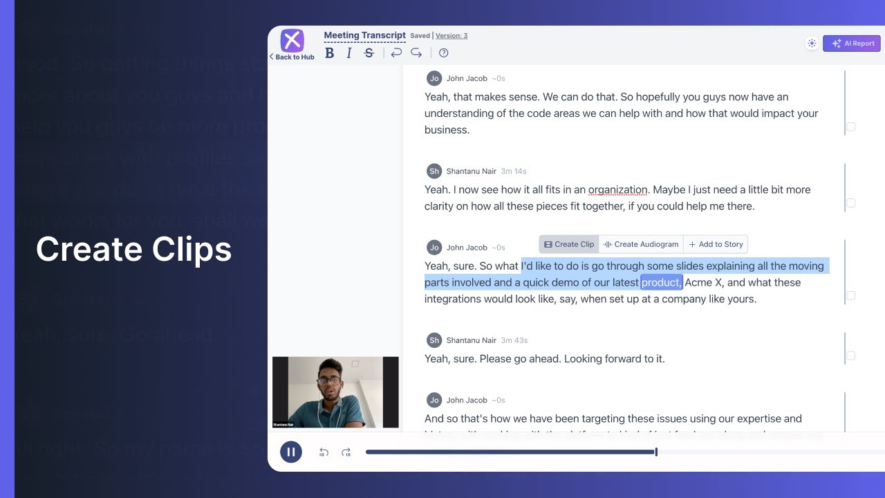 How to create a video clip from your transcript | Exemplary AI