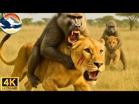 Bloody Savanna: The Lone Lioness vs the Baboon Troop #animaldocumentary | World of Wildlife