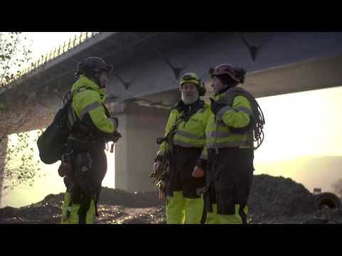 Kletterarbeiten an der Hochmosel Brücke B 50 bei Zeltingen-Rachtig