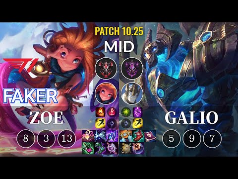 T1 Faker Zoe vs Galio Mid - KR Patch 10.25