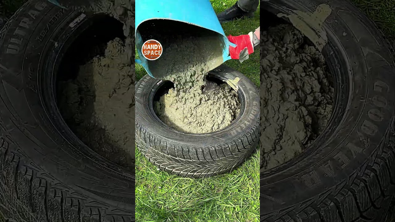 No Dig Needed! Tire Concrete Post Base!