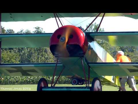 Le Rhone Rotary Engine Run-up Fokker Dr.I Replica - Flying Circus Airshow 2016