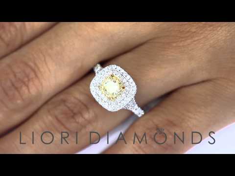 FD-SOLD-076 - 1.43 Carat Fancy Yellow Cushion Cut Diamond Engagement Ring 14k Gold Pave Halo