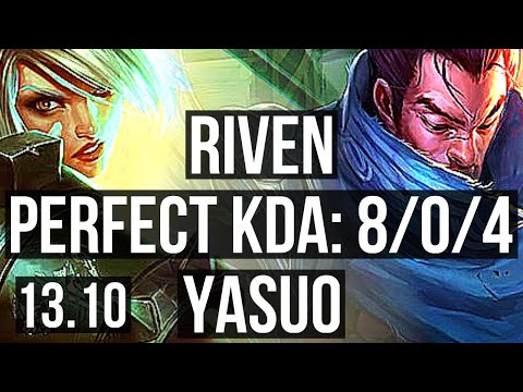 RIVEN vs YASUO (TOP) | 8/0/4, 6 solo kills, Legendary, 1.1M mastery | KR Master | 13.10