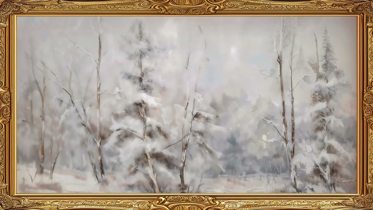 Snowy Forest Frame TV Art Pinecone Painting Screensaver Framed 4K HD Wallpaper Winter Slideshow