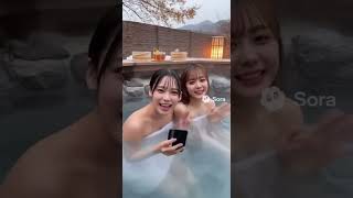 湯気でふわっとの女性2人で温泉からライブしてまーす #sora2 #生成AI