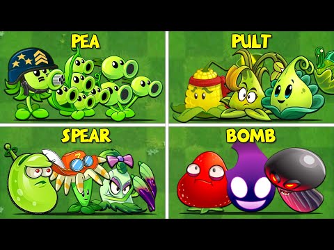 PvZ2 4 Team: PEA x PULT x SPEAR x BOMB "POWER-UP" - Who Will Win ?
