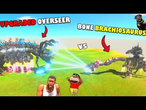 SHINCHAN and CHOP BONE BRACHIOSAURUS vs UPGRADED OVERSEER in Animal Revolt Battle Simulator Game
