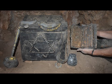 Opening a cave and extracting a strange treasure with a metal detector