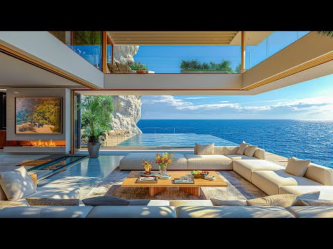 Morning Jazz With The Sound Of Ocean Waves To Relax - Smooth Jazz Music In Luxury Living Room Space