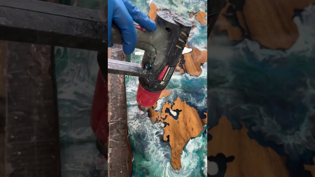 @thunderwoodstudio the process of creating table . World map table