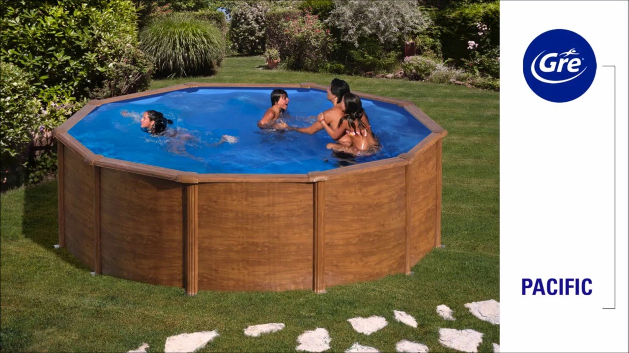 Piscine acier Gré aspect bois Pacific ronde Piscine acier Gré aspect bois Pacific ronde