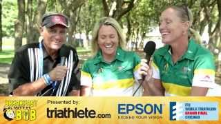 Michellie Jones and Katie Kelly at ITU Grand Final in Chicago