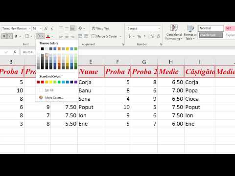 Aplicație în EXCEL 2019