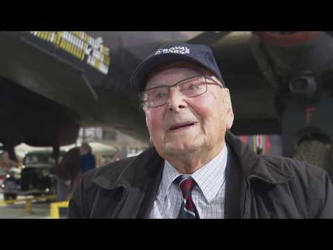 WW2 Halifax pilot George Dunn climbs aboard the Museum's Halifax