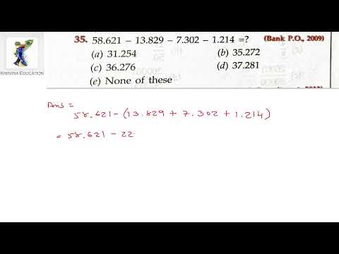(35) 58.621 - 13.829 - 7.302 - 1.214 =  ?  (a) 31.254  (b) 35.272 (c) 36.276  (d) 37.278 (e) None of