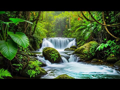 Peaceful River Flowing Water Sounds with Gentle Birds Chirping, Natural Calm Ambience