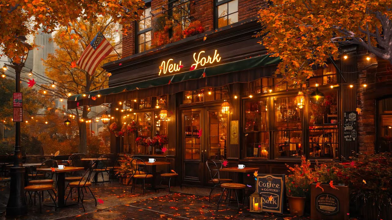 🍁 Cozy Autumn Coffee Shop Ambience with Elegant Jazz Music ☕ Smooth Piano Jazz for a Relaxing Mood