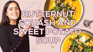 Roasted Butternut Squash and Sweet Potato Soup (Vegan) - Two Spoons
