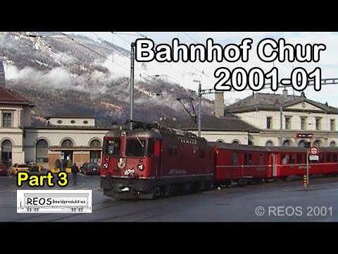 2001-01 [SDw] Bahnhof Chur in WInter part 3 of 4  - Classic RhB and SBB in action - day and night!