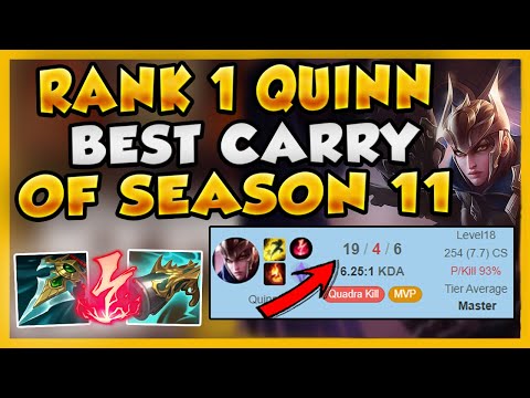 RANK 1 QUINN'S BEST  CARRY OF SEASON 11 WITH 93% KILL PARTICIPATION (CRAZY GAME) - League of Legends
